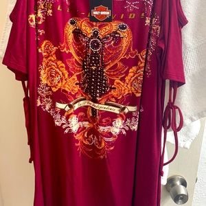 Harley Davidson womens maroon sexy biker motorcycle bling shirt medium